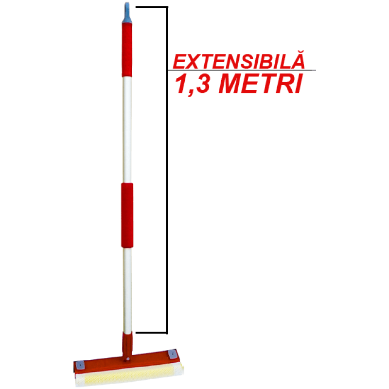 Stergator de geam multifunctional cu lamela din cauciuc, burete si maner telescopic 1.3 M